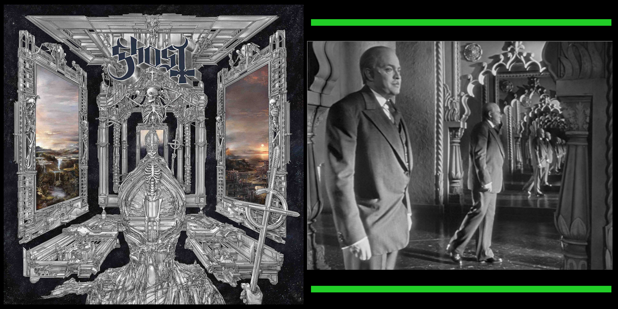 Skeleta Album Cover Art next to a screenshot of the mirror scene in Citizen Kane